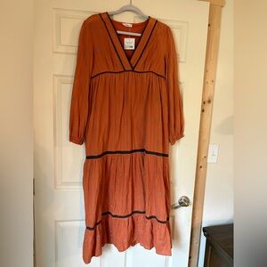 In Bloom Terracotta Embroidered Long Sleeve Dress